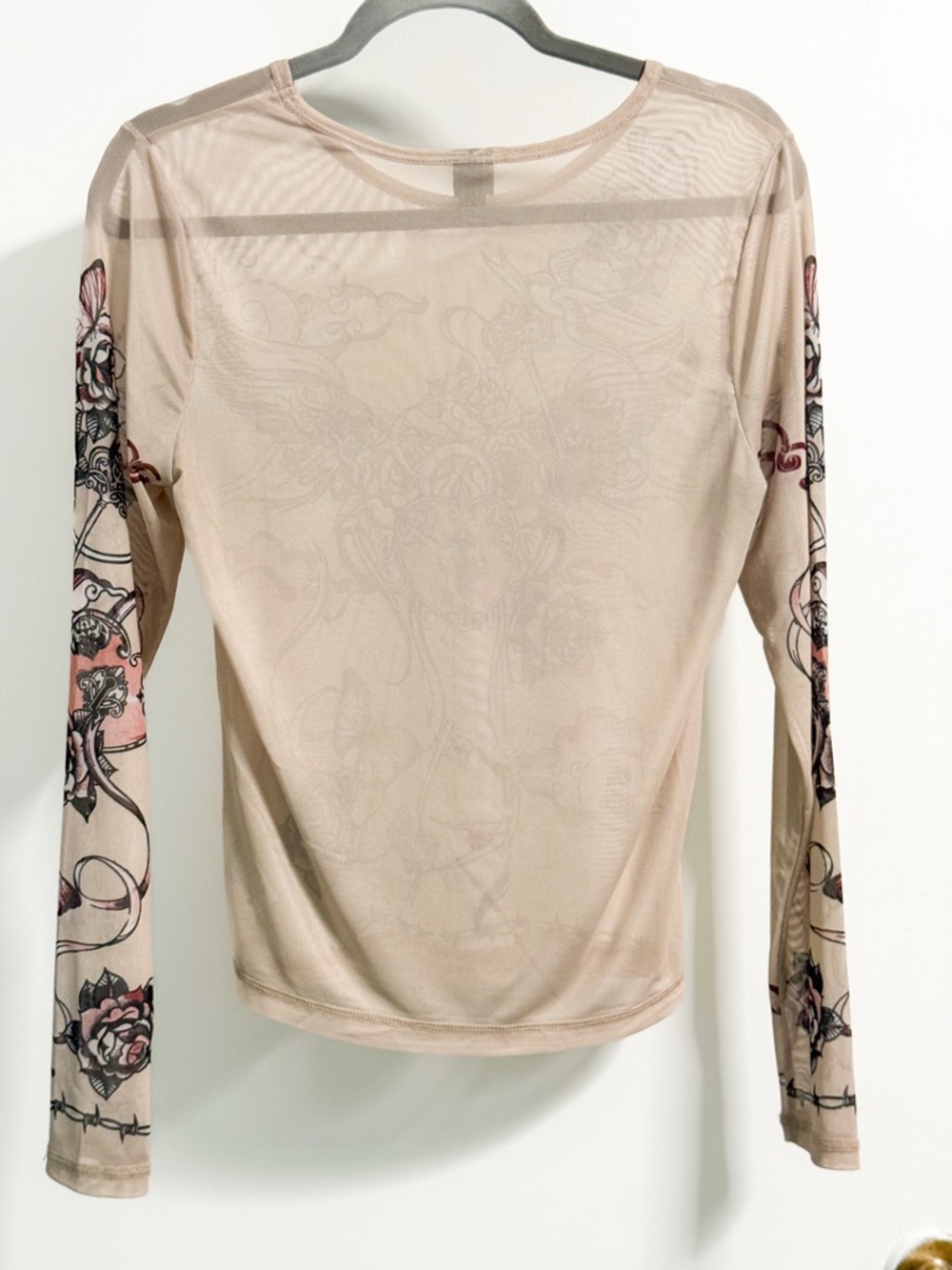 Wild Fable Mesh Long Sleeve Top XL Sheer Tattoo Print Cream - Picture 13 of 17